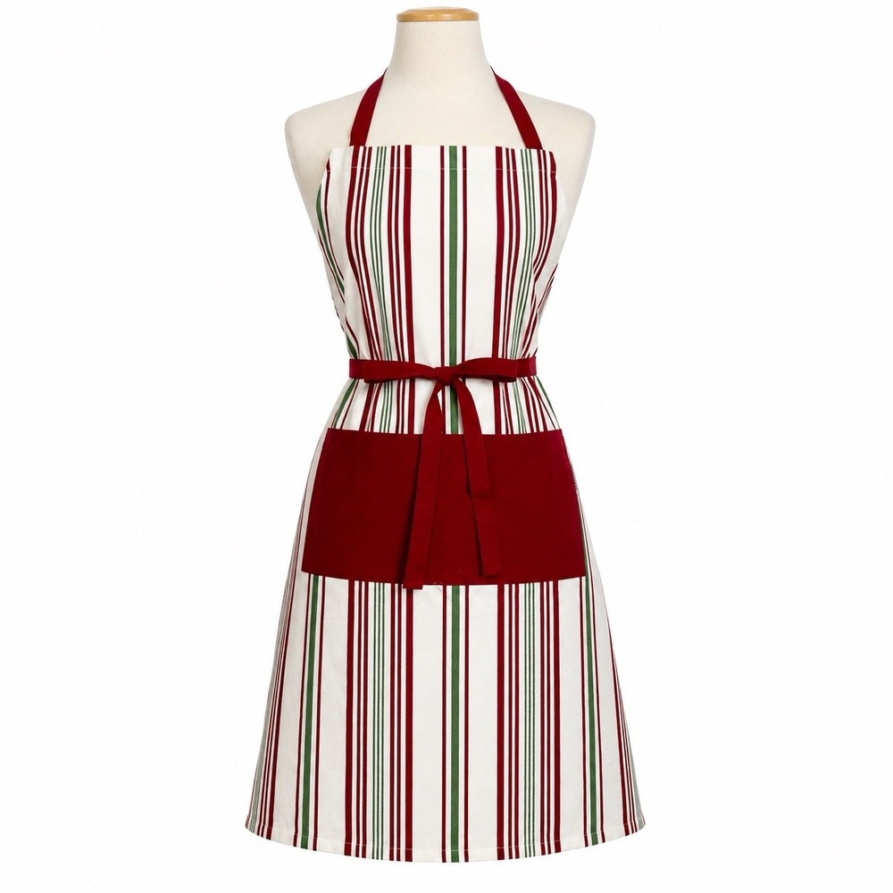 Kitchen Aid Classic Red Green White Stripe Cotton Full Apron NWT Holiday Kitchen